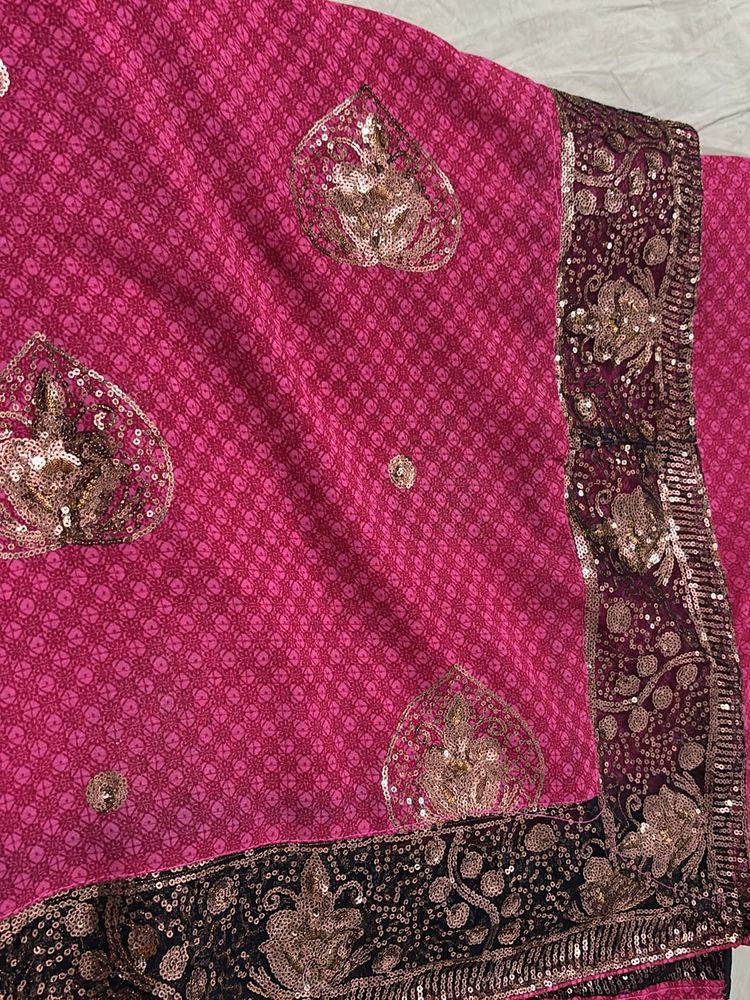 Pink With Black Border Saree