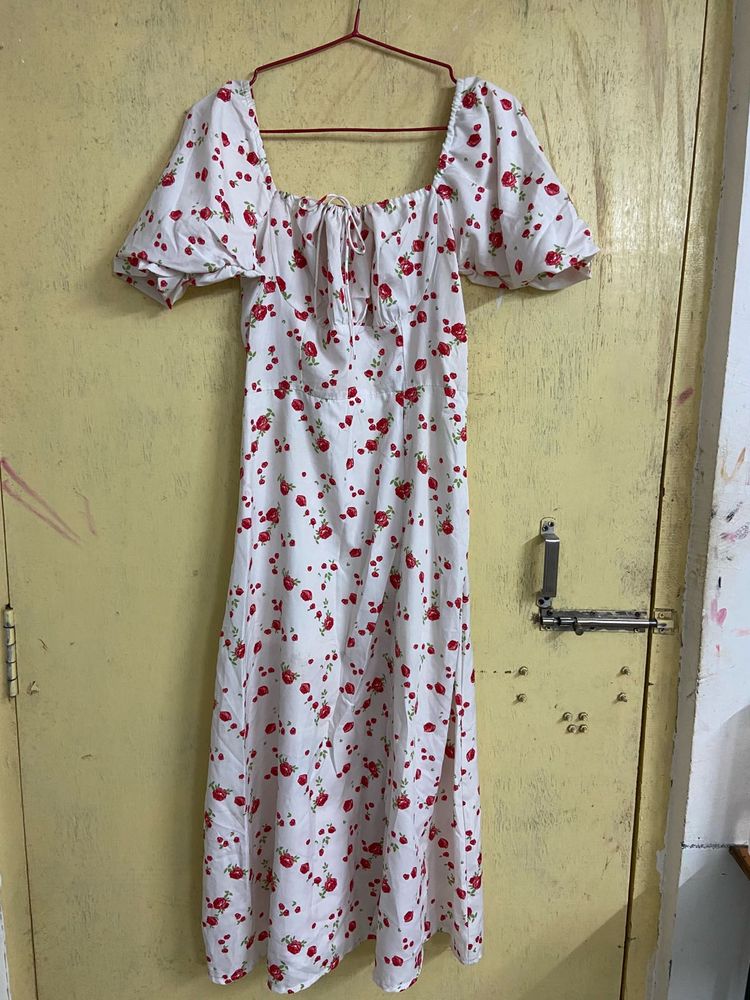 Floral Red And White Dress