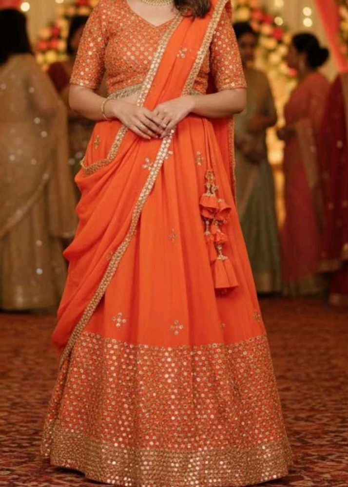 Orange Embroidered Lehenga Choli