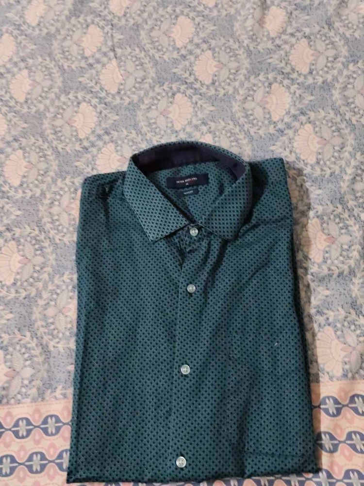 Men's Casual Green Patterned Shirt