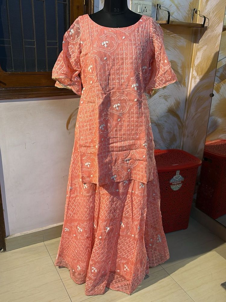 Pink Lucknowi skirt Set