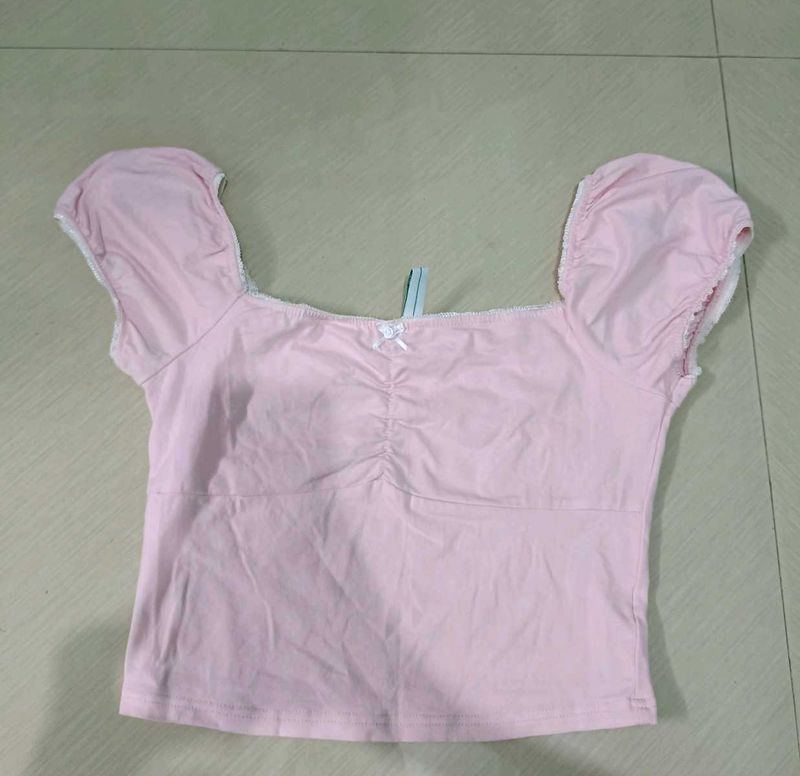 Baby Pink Newme Ruched Crop Top🩷