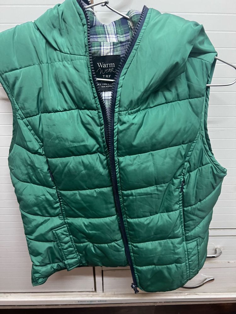 Green Puffer Vest with Hood