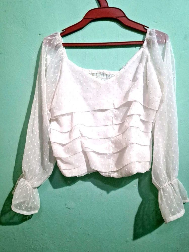 White Polka Dot Ruffle Blouse