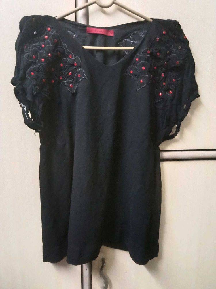 Embroidered Black Top