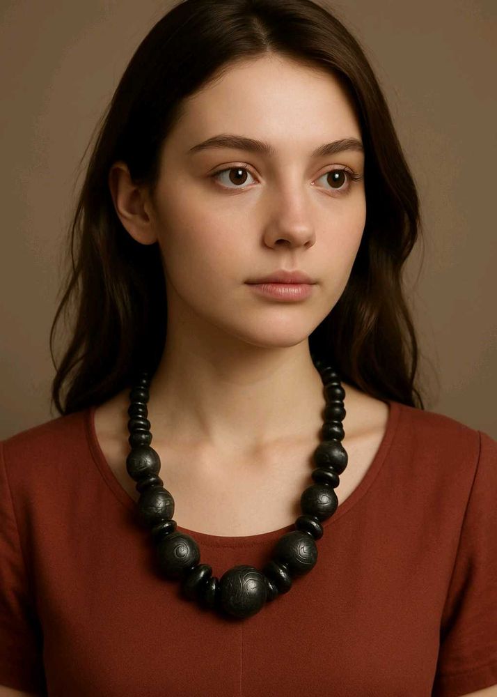 “Handcrafted Black Bead Necklace With Free Gift