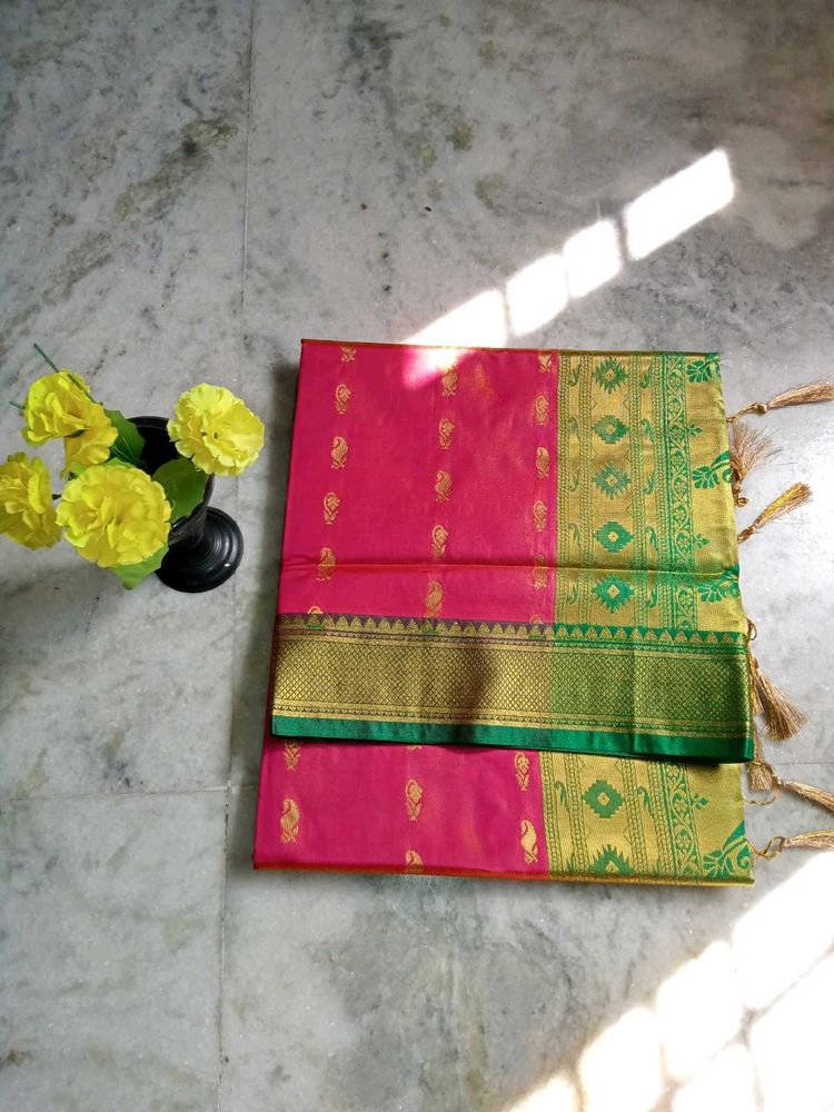 Dual Shade Peach Colour Kanjivaram Saree