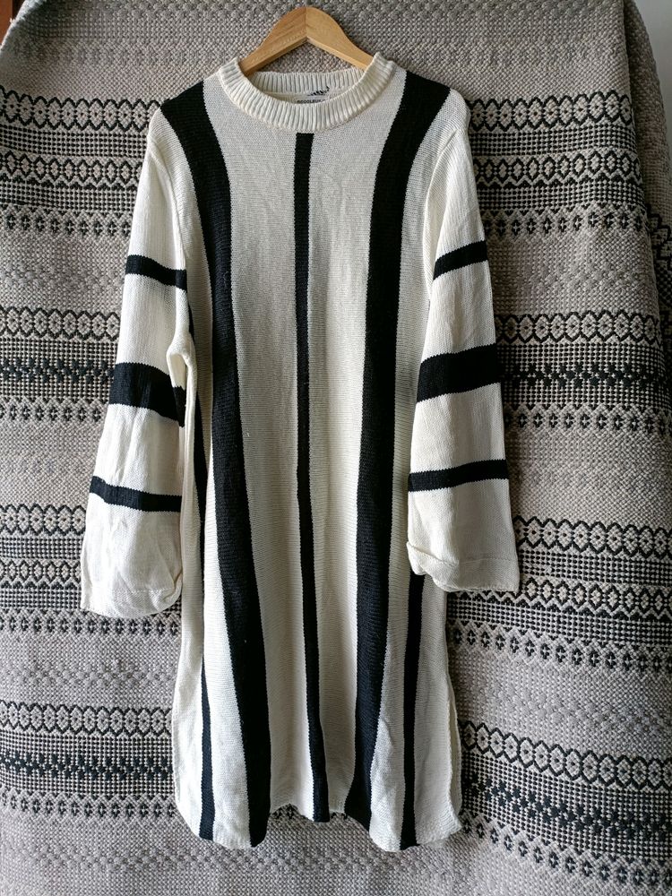 Black WHITE Knitted LONG SWEATER Dress
