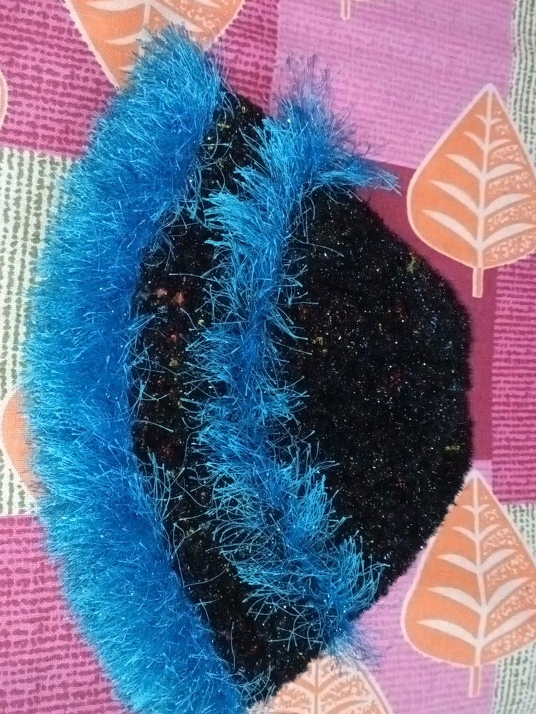 BLACK AND BLUE WOOLEN CAP (HANDMADE NEW)