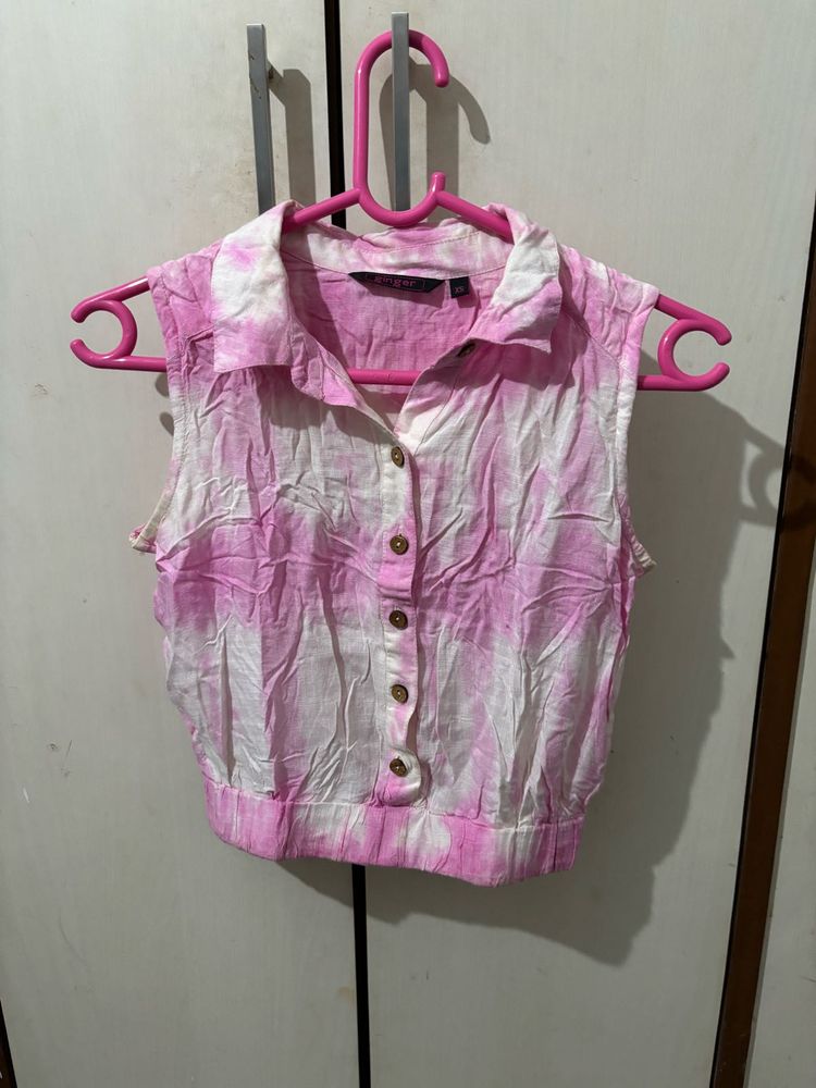 Pink Tie-Dye Sleeveless Top