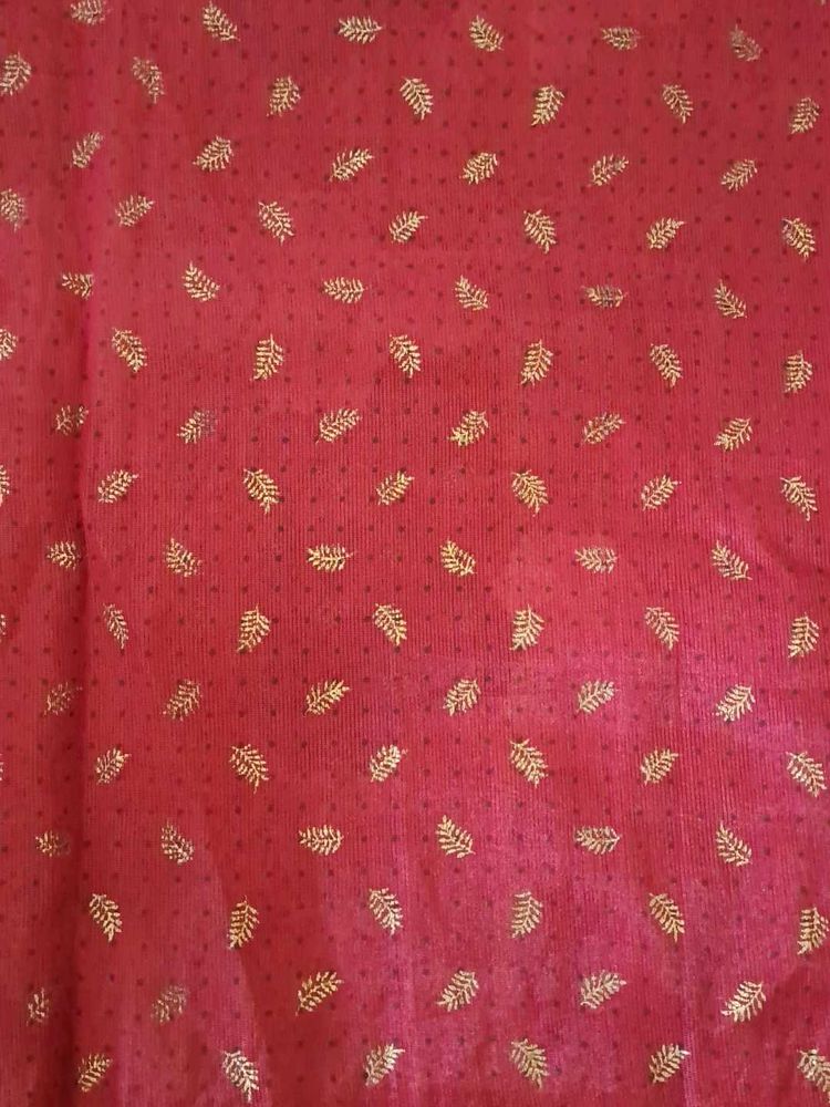 Red Embroidery Cotton Silk Saree