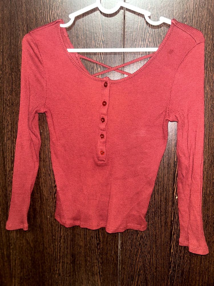 Cute Red Long Sleeve Top
