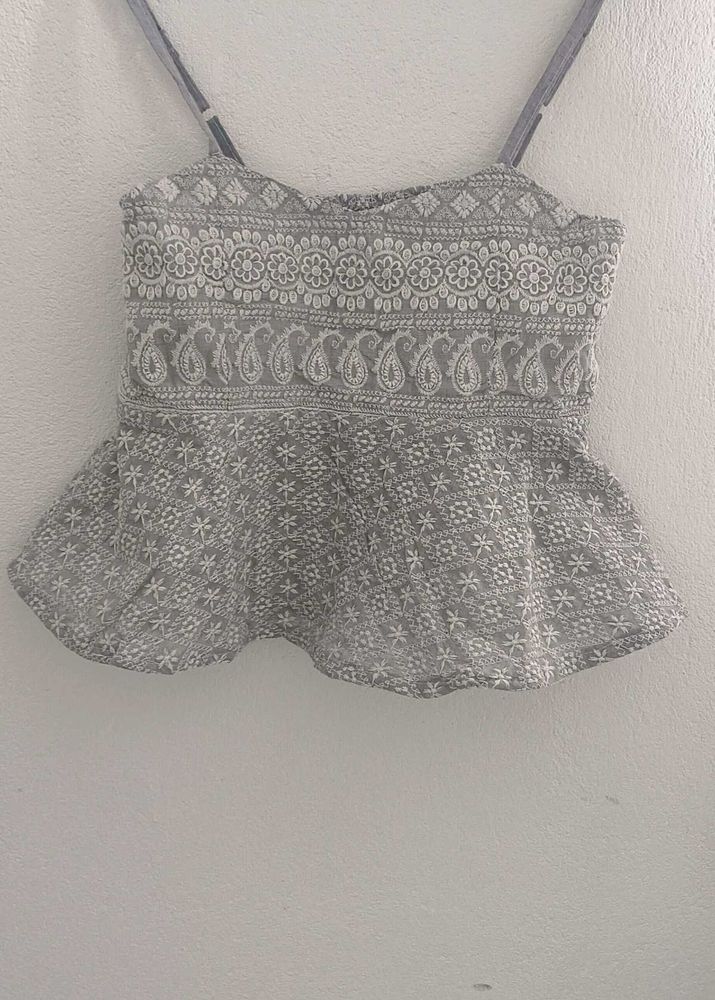 White Embroidered Peplum Top