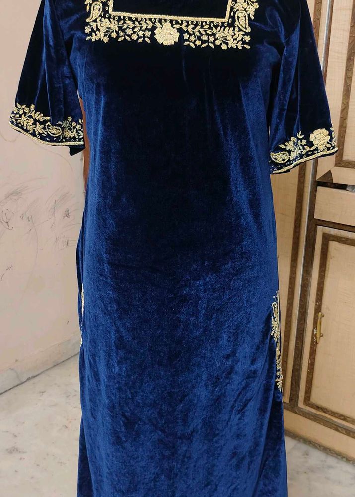 zardozi salma work Blue Velvet Kurta with patyala