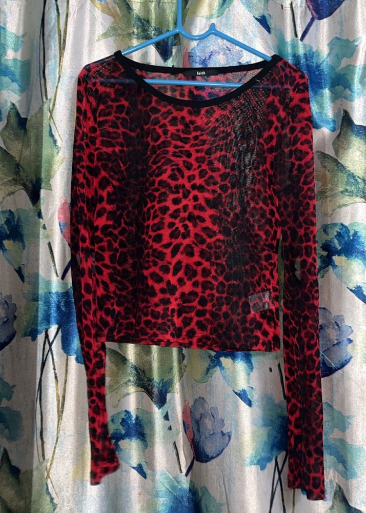 Red Leopard Print Long Sleeve Top