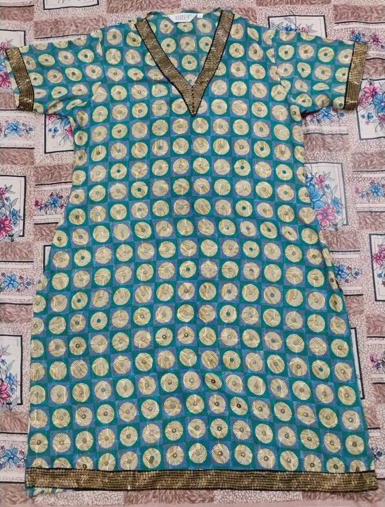 Teal and Gold Print Tunic Kurti