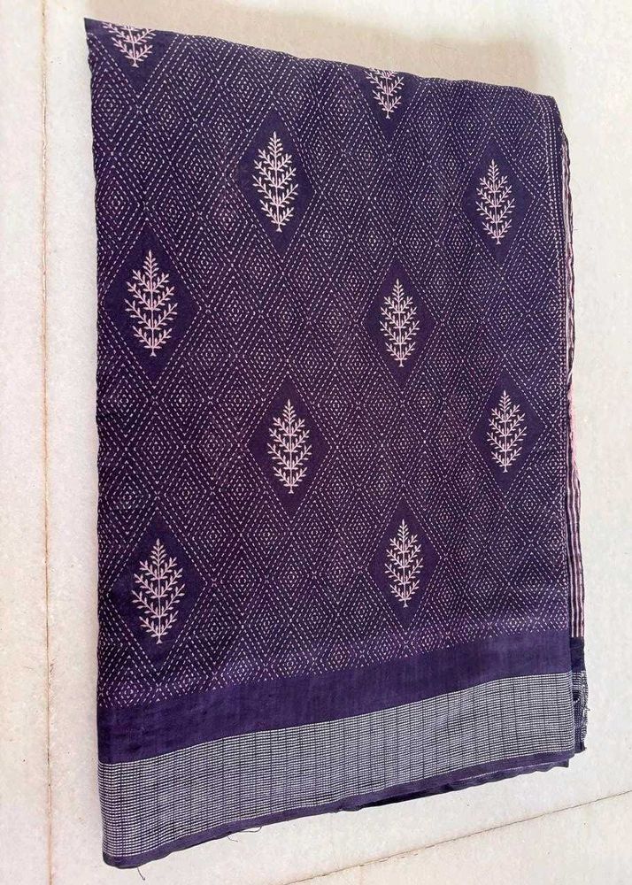 Wine-Purple Cotton Linen Saree