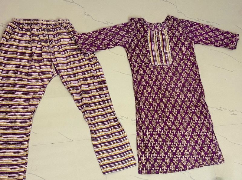 Purple Printed Kurta Set