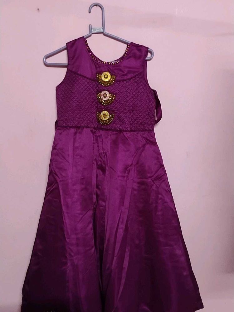 Purple Colour Long Frock For 8 To 10 Years Girl