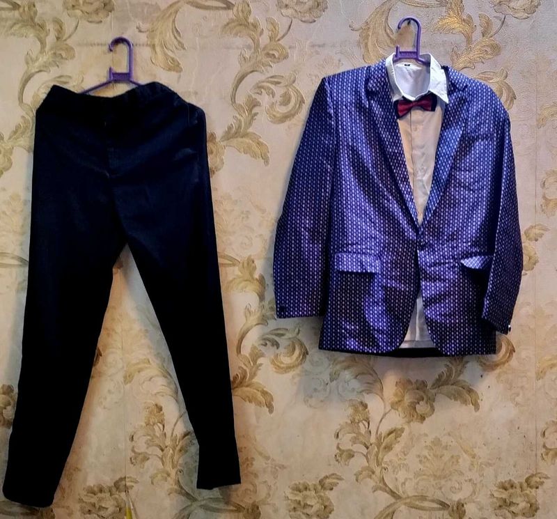 Boy&#39;s Blue Patterned Suit For 13 To 14 Years Old.