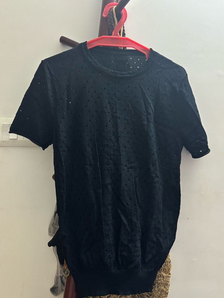 Black Eyelet Short Sleeve Top