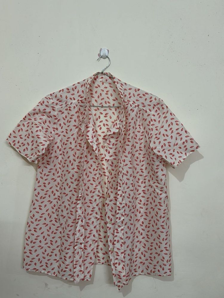Leaf Print Short Sleeve Shirt