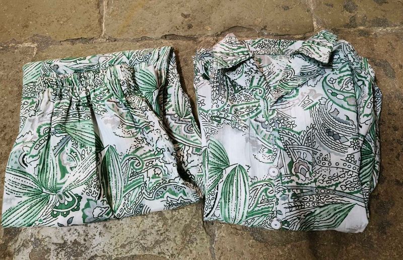 Green &amp; White Printed co-ord Set