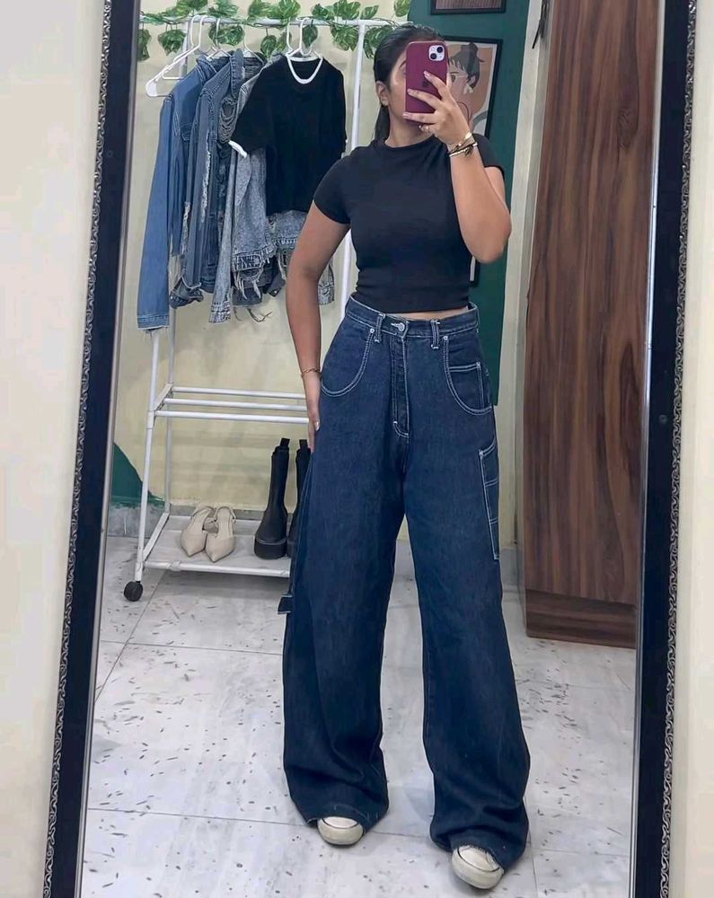High Waist Wide Leg Denim Jeans