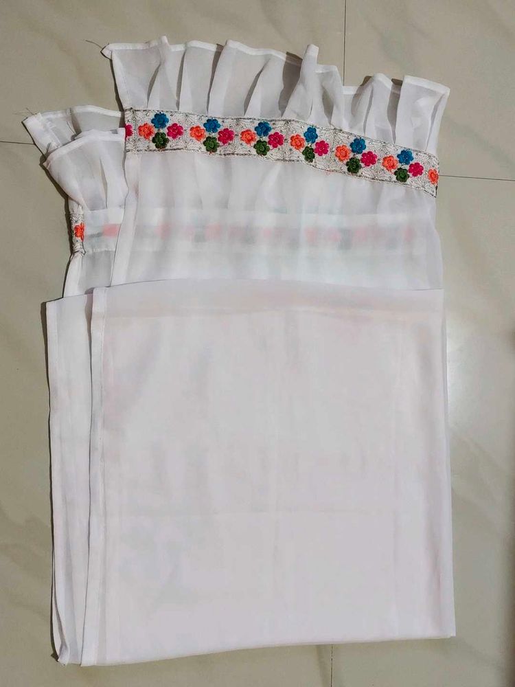 Beautiful White Dupatta With Small Colourful F