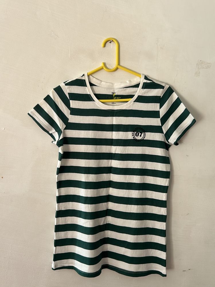 Striped Green And White T Shirt