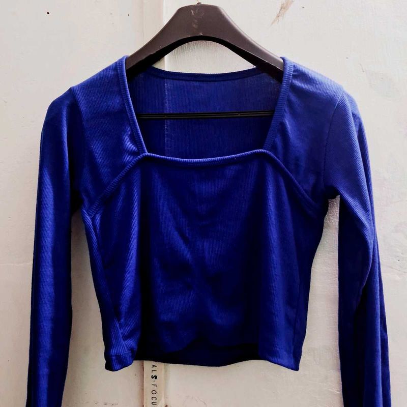 Blue Long Sleeve Crop Top