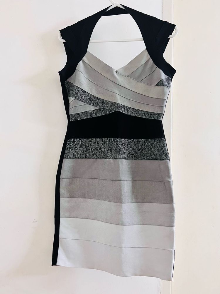 Grey And White Bandage Dress