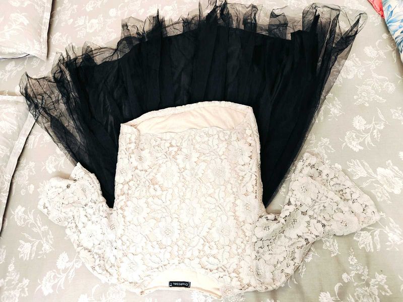 New Embroidery Net Top And Flared Skirt