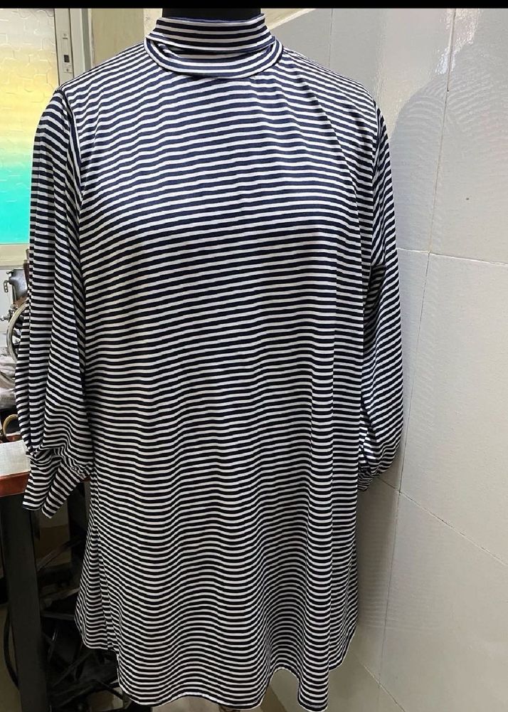 Striped Mock Neck Tunic Top