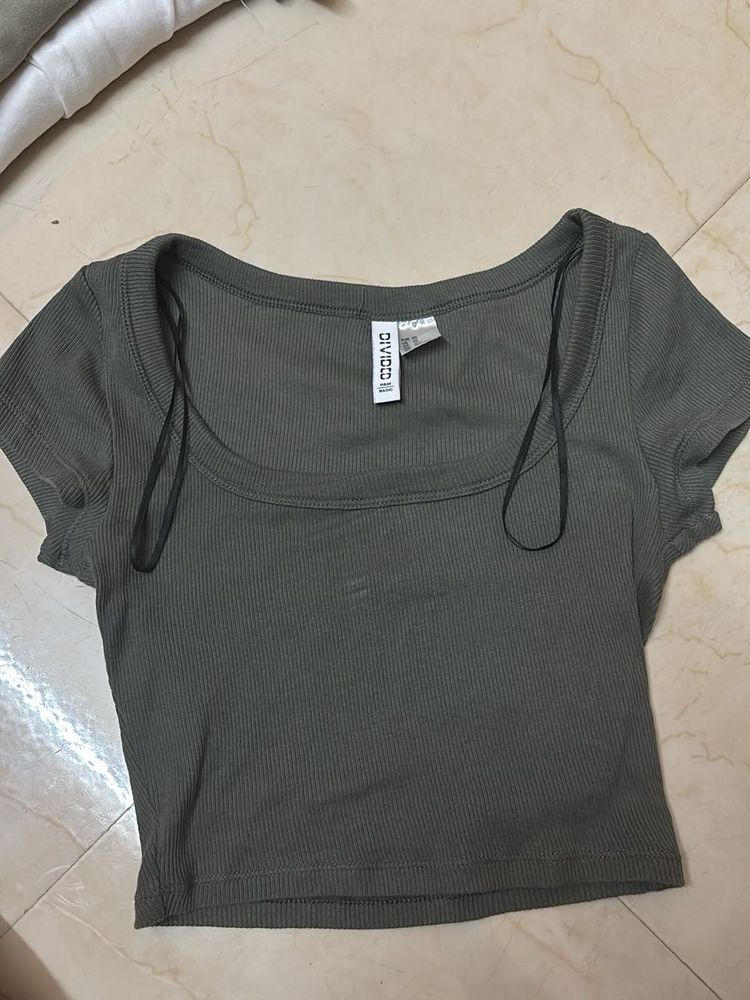 Green &amp; Blue Ribbed Crop Top