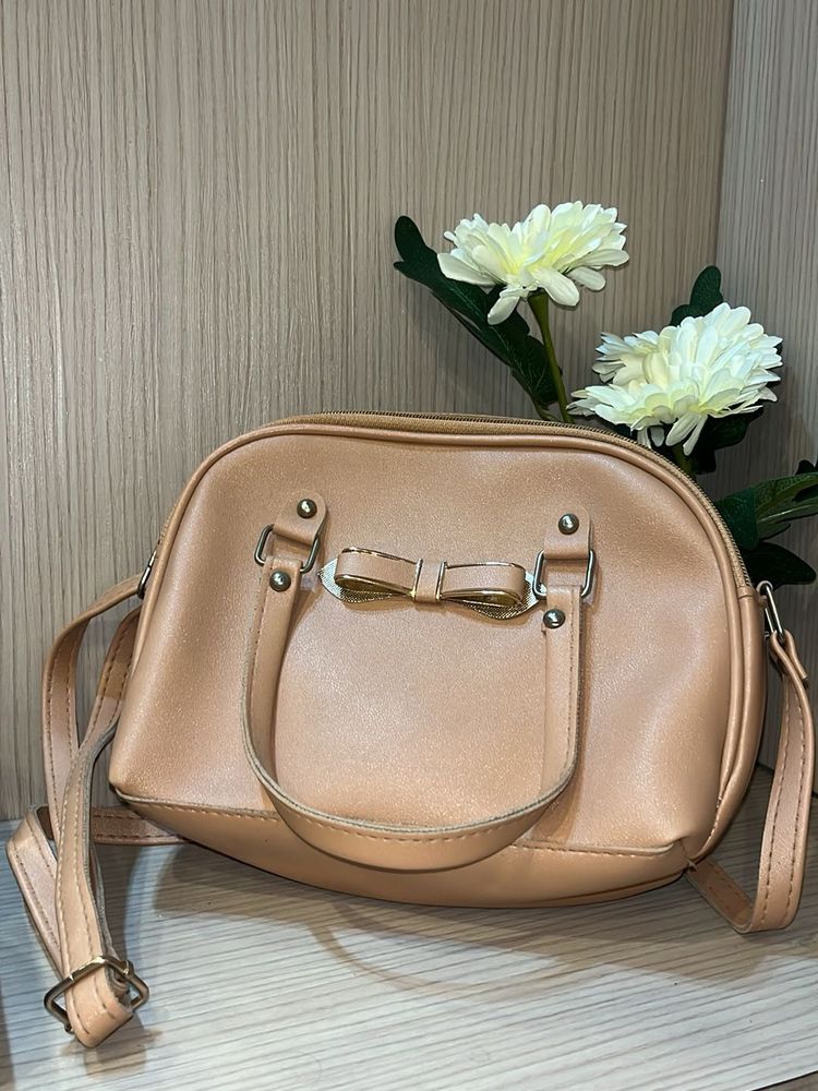 Peach Handbag with Bow Detail