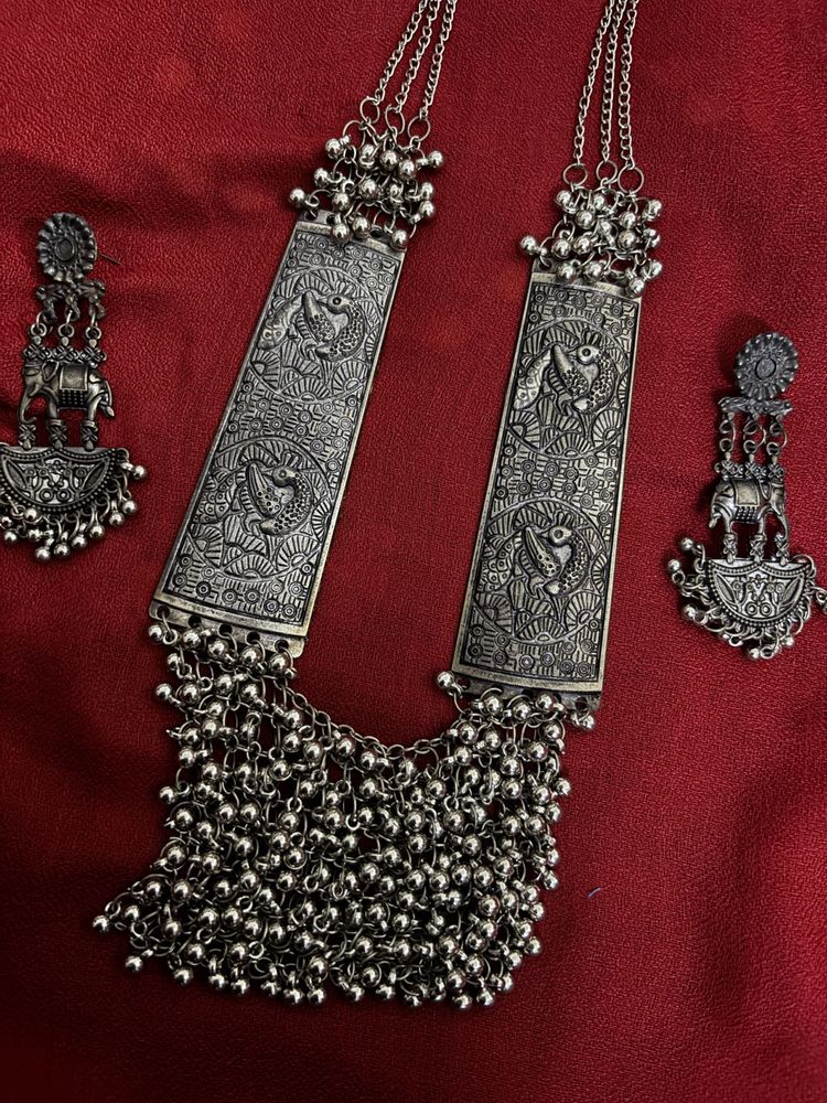 Oxidized Silver Peacock Jewelry Set