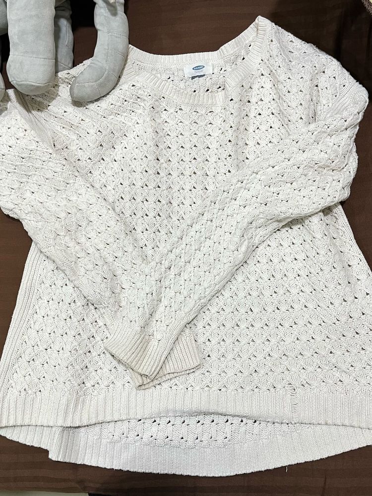 Old White Crochet Knit Sweater
