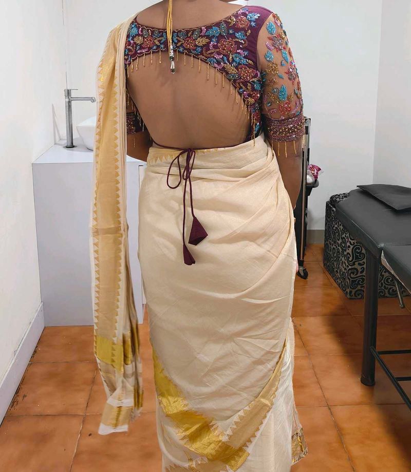 Designer Hand Embroidery Back Open Blouse