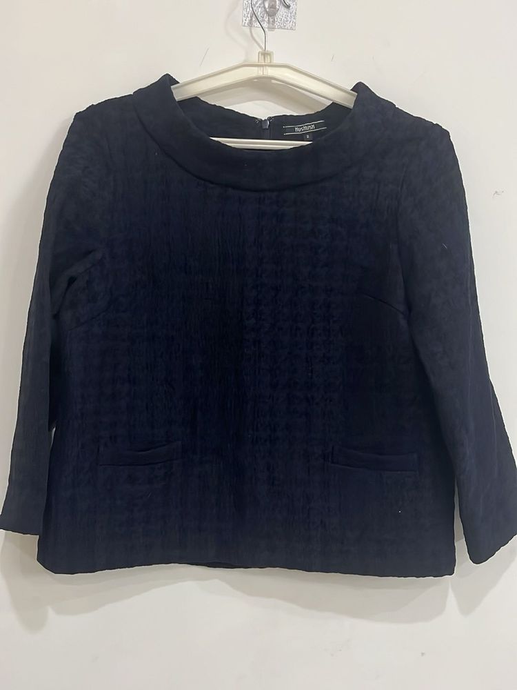 Winter Navy Textured Blouse