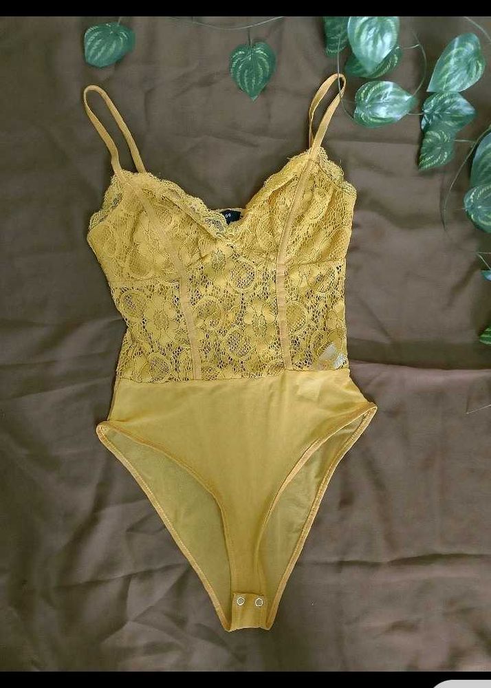 Sexy Yellow Net Bodysuit.