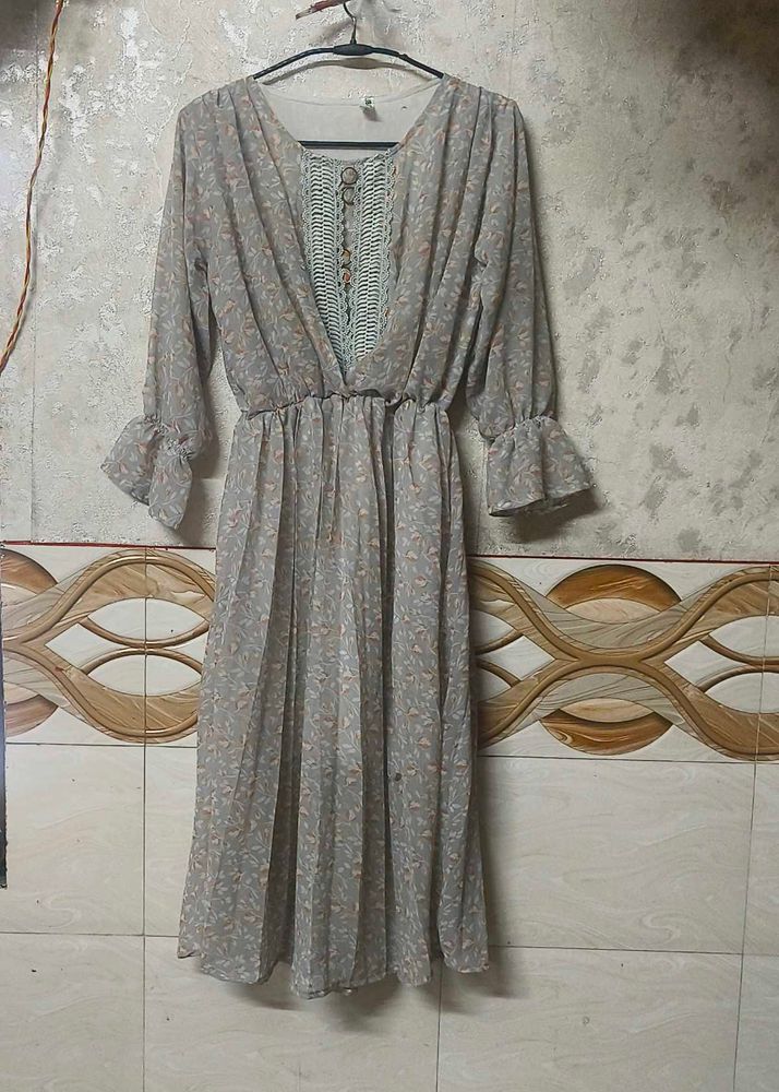 Floral Print Grey Dress