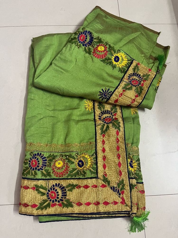 Elegant Green Embroidered Saree