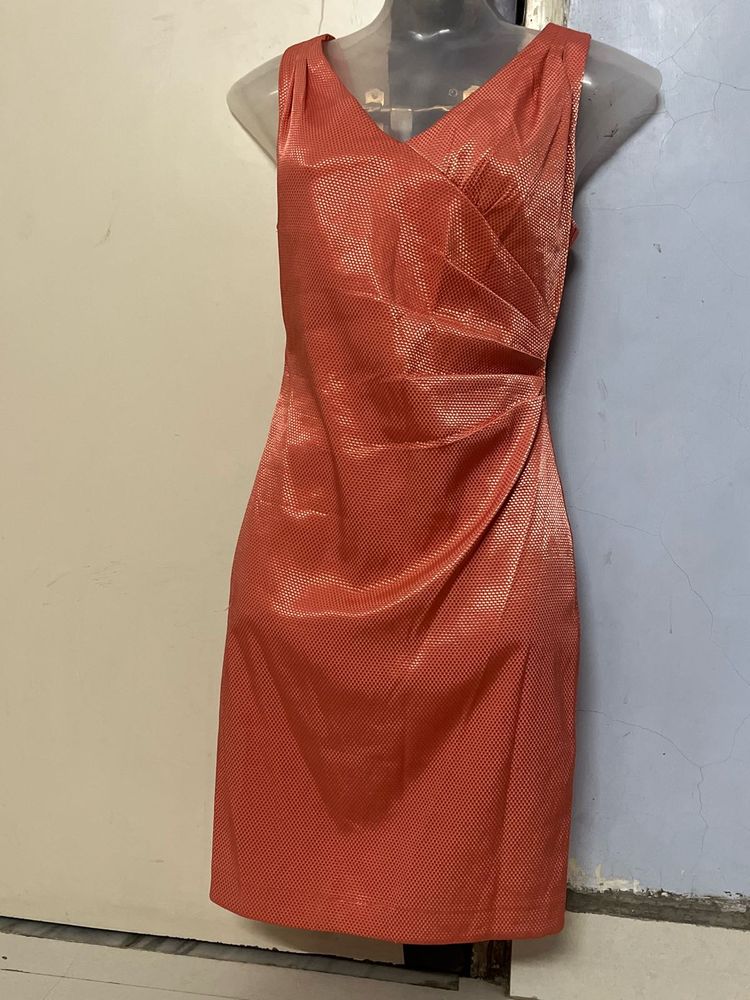 Yk2 Pintrest Silk Coral Ruched Sheath Dress