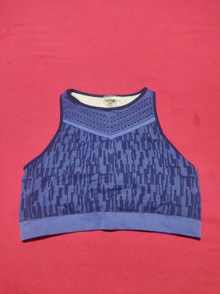 Blue Graphic Print Sports Bra