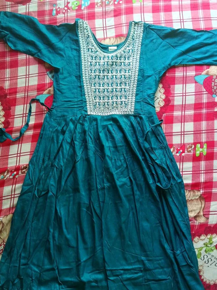 Teal Embroidered Kurta Dress
