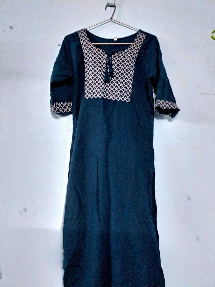 Navy Blue Embroidered Kurti