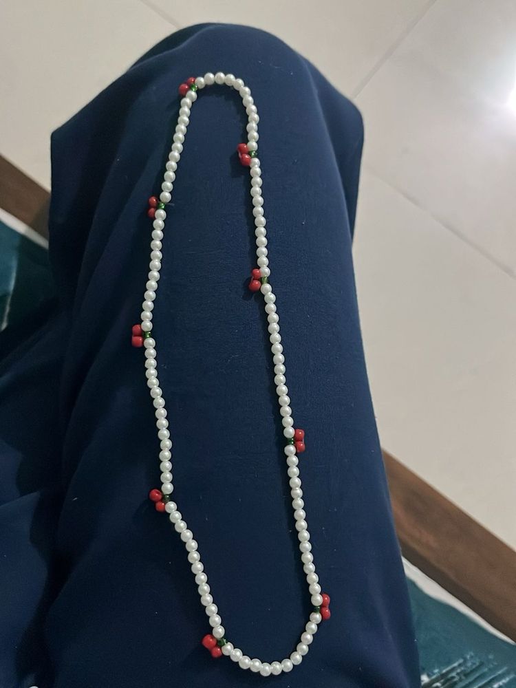 Pearl Necklace with Red Accents