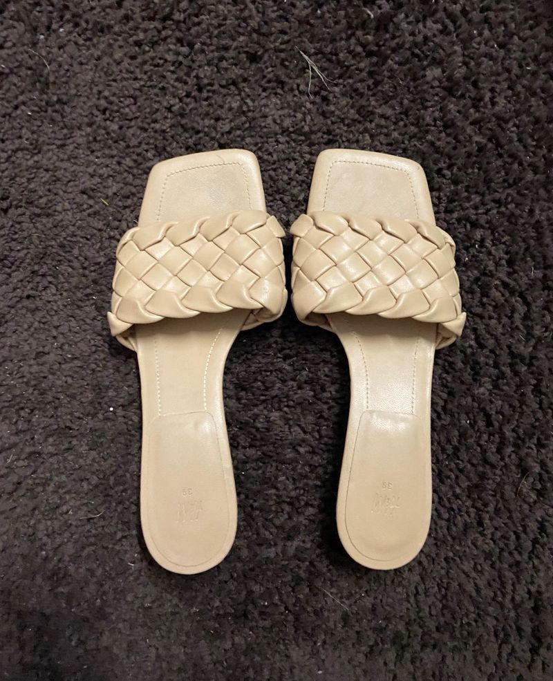 Beige Braided Kitten Heels