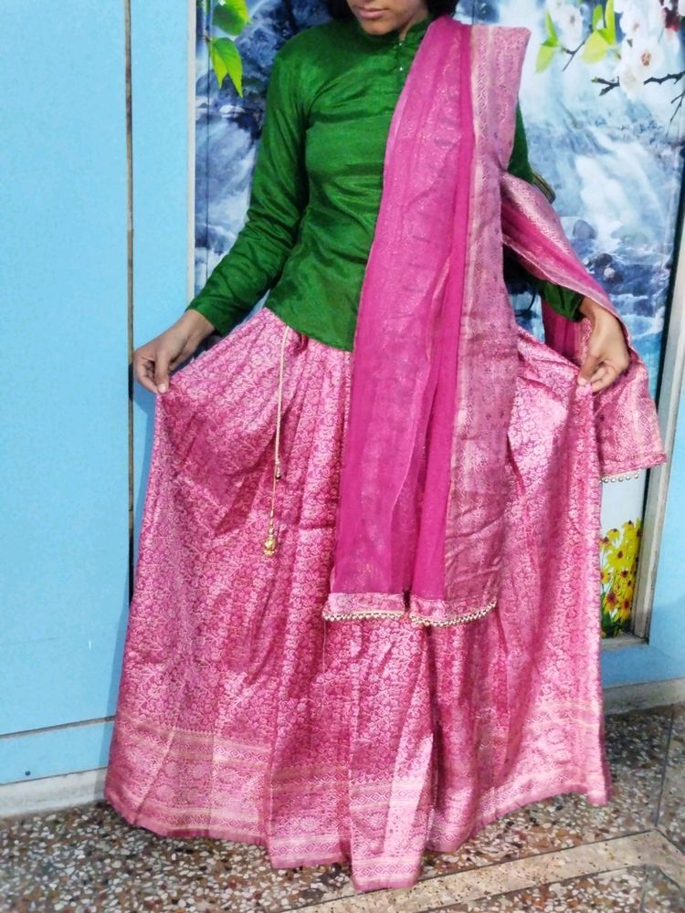 Banarsi Silk Lehnga Choli  With Heavy Dupatta